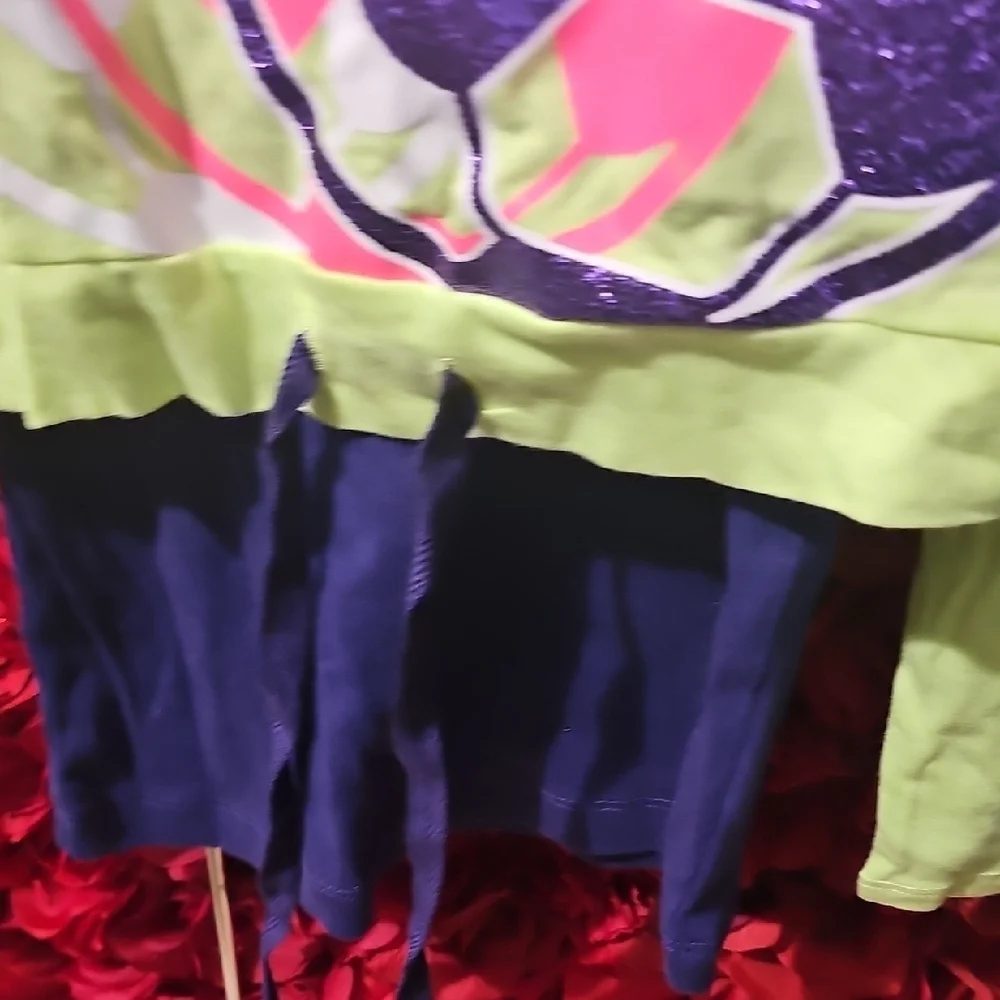 Justice NWT Girls Soccer Layered Graphic Shirt - Neon Green and Purple Size 10